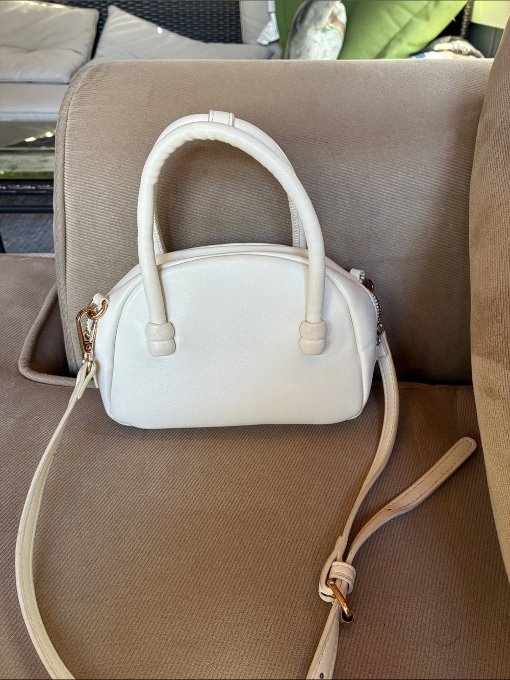 Anthropologie Cream Mini Dome Crossbody Satchel